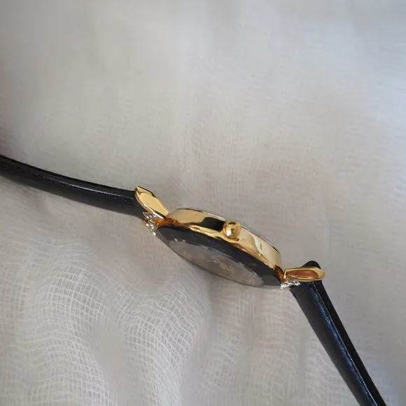 Pierre Nicol gold crystal lug faceted black leather watch - Picture 14 of 14